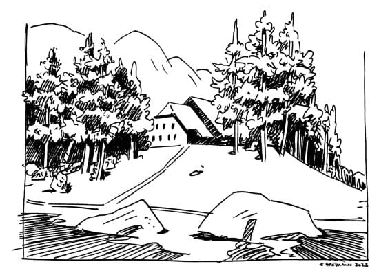 Ilustrace Erjavčevovy chaty od Evy Hartmannové